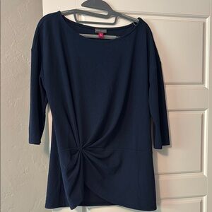 Vince Camuto Blue Asymmetrical Ruched Tunic with 3/4 Sleeves